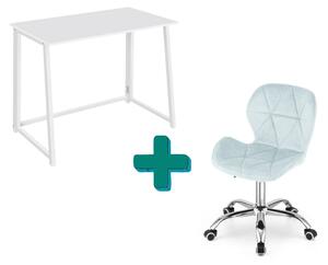Set za ured – sklopivi radni stol ZARIMO 80×40 cm bijela + uredska stolica AVOLA VELVET svijetlo plava