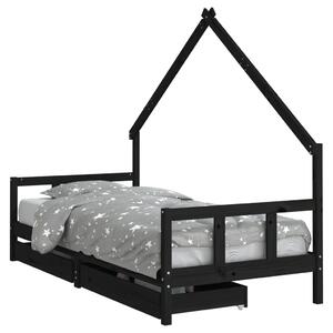 VidaXL Okvir za dječji krevet s ladicama crni 90 x 190 cm od borovine