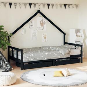 VidaXL Okvir za dječji krevet s ladicama crni 90 x 200 cm od borovine