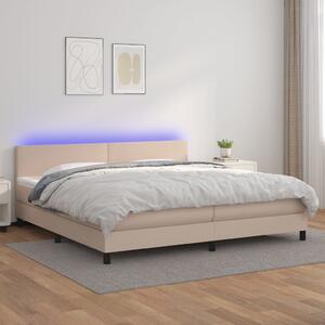Krevet box spring madrac LED cappuccino 200x200cm umjetna koža - Smeđa / 200 x 200 cm