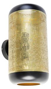 Vintage zidna lampa crna s mesingom 20 cm 2 svjetla - Kayleigh