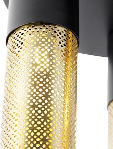 Industrijska stropna svjetiljka crna sa zlatnim okruglim 3 svjetla - Raspi