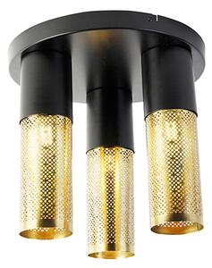 Industrijska stropna svjetiljka crna sa zlatnim okruglim 3 svjetla - Raspi