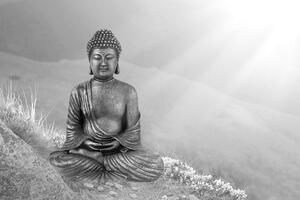 Tapeta crno-bijeli Buddha u meditacijskom položaju