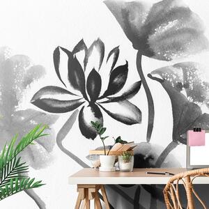 Tapeta akvarelni crno-bijeli lotosov cvijet