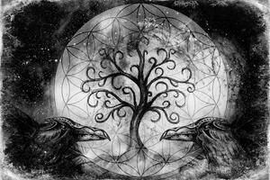 Samoljepljiva tapeta crno-bijelo magično drvo života