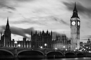 Fototapeta noćni crno-bijeli Big Ben u Londonu