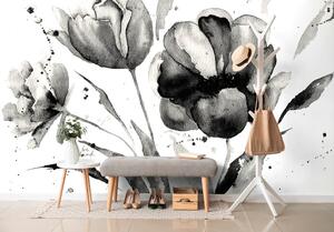 Tapeta crno-bijeli tulipani u zanimljivom dizajnu