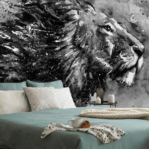 Tapeta kralj životinja u crno-bijelom akvarelu