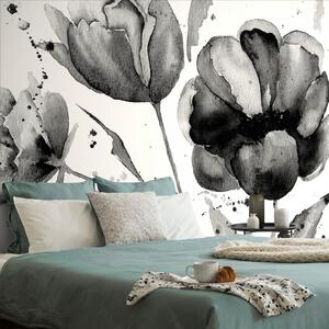 Tapeta crno-bijeli tulipani u zanimljivom dizajnu