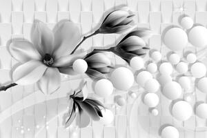 Tapeta crno-bijela magnolija s apstraktnim elementima