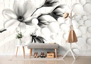 Tapeta crno-bijela magnolija s apstraktnim elementima