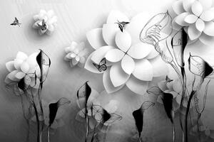 Tapeta crno-bijeli apstraktni cvjetovi