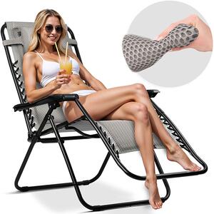 Sklopiva vrtna ležaljka s jastukom - ChillWell Soft siva
