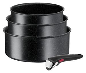 Aluminijski lonci 3 kom s neprianjajućom površinom/s uklonjivom ručkom prikladni za indukcijsko kuhalo INGENIO Black stone L3998902 – Tefal