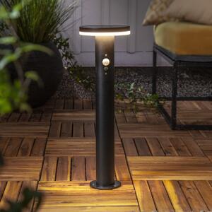 STAR TRADING Solarna LED bazna lampa Valletta Sensor crni metal 50 cm, Crno, Nehrđajući čelik, Solarna svjetla