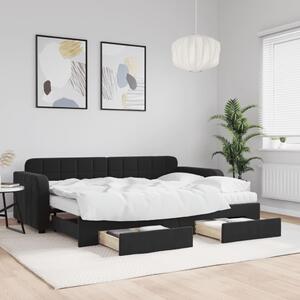 Dnevni krevet na razvlačenje s ladicama crni 80 x 200 cm baršun - Crna / 80 x 200 cm