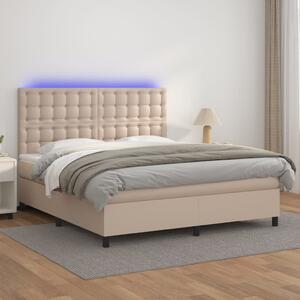 Krevet box spring madrac LED cappuccino 160x200cm umjetna koža - Smeđa / 160 x 200 cm