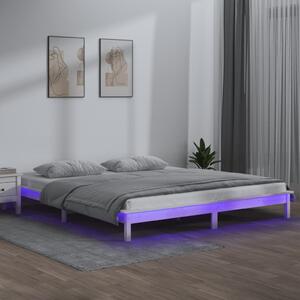 LED okvir kreveta bijeli 150 x 200 cm bračni od masivnog drva - Bijela / 150 x 200 cm
