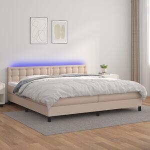 Krevet box spring madrac LED cappuccino 200x200cm umjetna koža - Smeđa / 200 x 200 cm