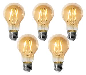Set od 5 E27 prigušivih LED žarulja A60 zlatne 3W 310 lm 2200K