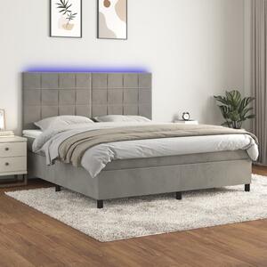 Krevet box spring s madracem LED svjetlosivi 180x200 cm baršun - Siva / 180 x 200 cm