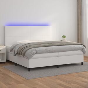 Krevet box spring s madracem LED bijeli 200x200 cm umjetna koža - Bijela / 200 x 200 cm