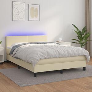 Krevet box spring s madracem LED krem 140x190cm od umjetne kože - Krema / 140 x 190 cm