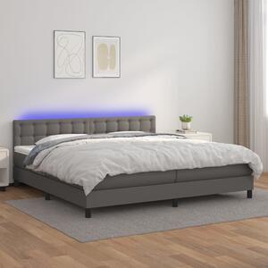 Krevet box spring s madracem LED sivi 200x200cm od umjetne kože - Siva / 200 x 200 cm