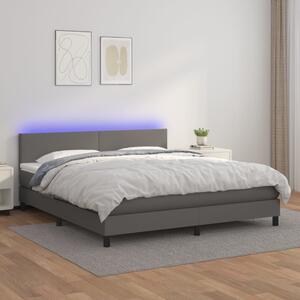 Krevet box spring s madracem LED sivi 160x200cm od umjetne kože - Siva / 160 x 200 cm