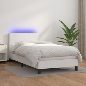 Krevet box spring s madracem LED bijeli 90x200 cm umjetna koža - Bijela / 90 x 200 cm