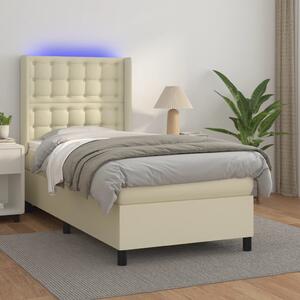 Krevet box spring s madracem LED krem 100x200cm od umjetne kože - Krema / 100 x 200 cm