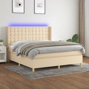 Krevet box spring s madracem LED krem 180x200 cm od tkanine - Krema / 180 x 200 cm
