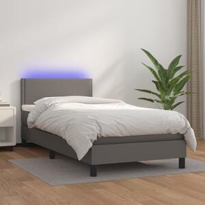 Krevet box spring s madracem LED sivi 100x200cm od umjetne kože - Siva / 100 x 200 cm