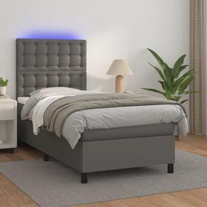 Krevet box spring s madracem LED sivi 80x200 cm od umjetne kože - Siva / 80 x 200 cm