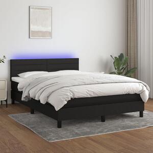 Krevet box spring s madracem LED crni 140x200 cm od tkanine - Crna / 140 x 200 cm
