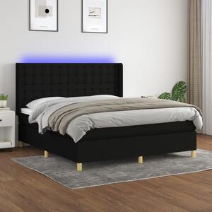Krevet box spring s madracem LED crni 160x200 cm od tkanine - Crna / 160 x 200 cm