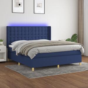 Krevet box spring s madracem LED plavi 160x200 cm od tkanine - Plava / 160 x 200 cm