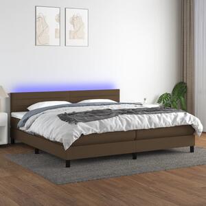 Krevet box spring s madracem LED tamnosmeđi 200x200 cm tkanina - Smeđa / 200 x 200 cm