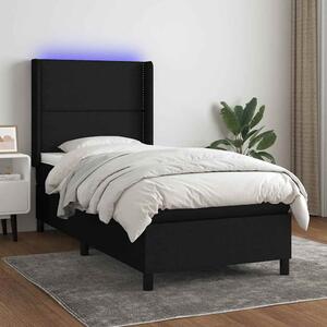 Krevet box spring s madracem LED crni 100x200 cm od tkanine - Crna / 100 x 200 cm