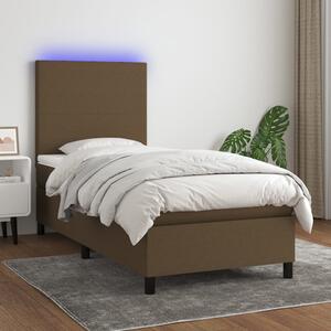 Krevet box spring s madracem LED tamnosmeđi 90x200 cm tkanina - Smeđa / 90 x 200 cm