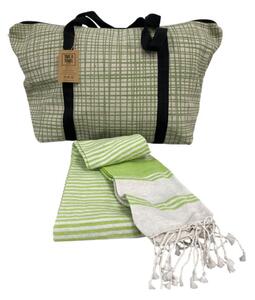Stilski set torbe + ručnika za plažu HAMAM 75x150 cm, zeleni