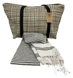 Stilski set plažne torbe + ručnika HAMAM 75x150 cm, khaki, 100% organski pamuk