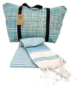 Stilski set torbe + ručnika za plažu HAMAM 75x150 cm, tirkiz