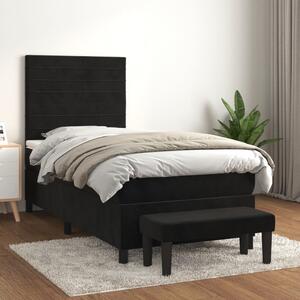 Box spring krevet s madracem crni 90x200 cm baršunasti - Crna / 90 x 200 cm