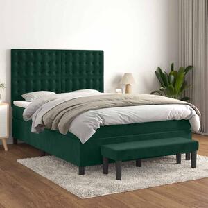 Krevet s oprugama i madracem tamnozeleni 140x190 cm baršunasti - Zelena / 140 x 190 cm