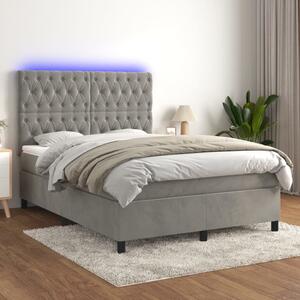 Krevet box spring s madracem LED svjetlosivi 140x190 cm baršun - Siva / 140 x 190 cm