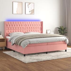 Krevet box spring s madracem LED ružičasti 200x200cm baršunasti - Ružičasti / 200 x 200 cm
