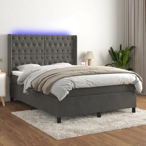 Krevet box spring s madracem LED tamnosivi 140x190 cm baršun - Siva / 140 x 190 cm