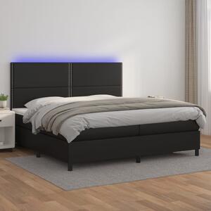 Krevet box spring s madracem LED crni 200x200cm od umjetne kože - Crna / 200 x 200 cm